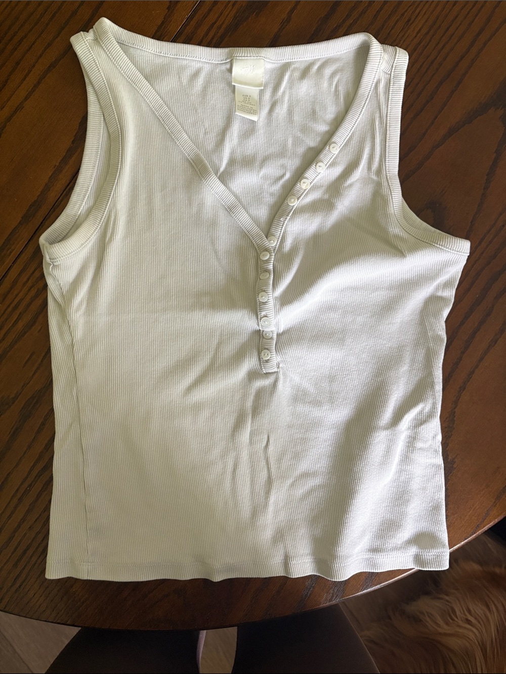 H&M White Ribbed Henley-Style Tank